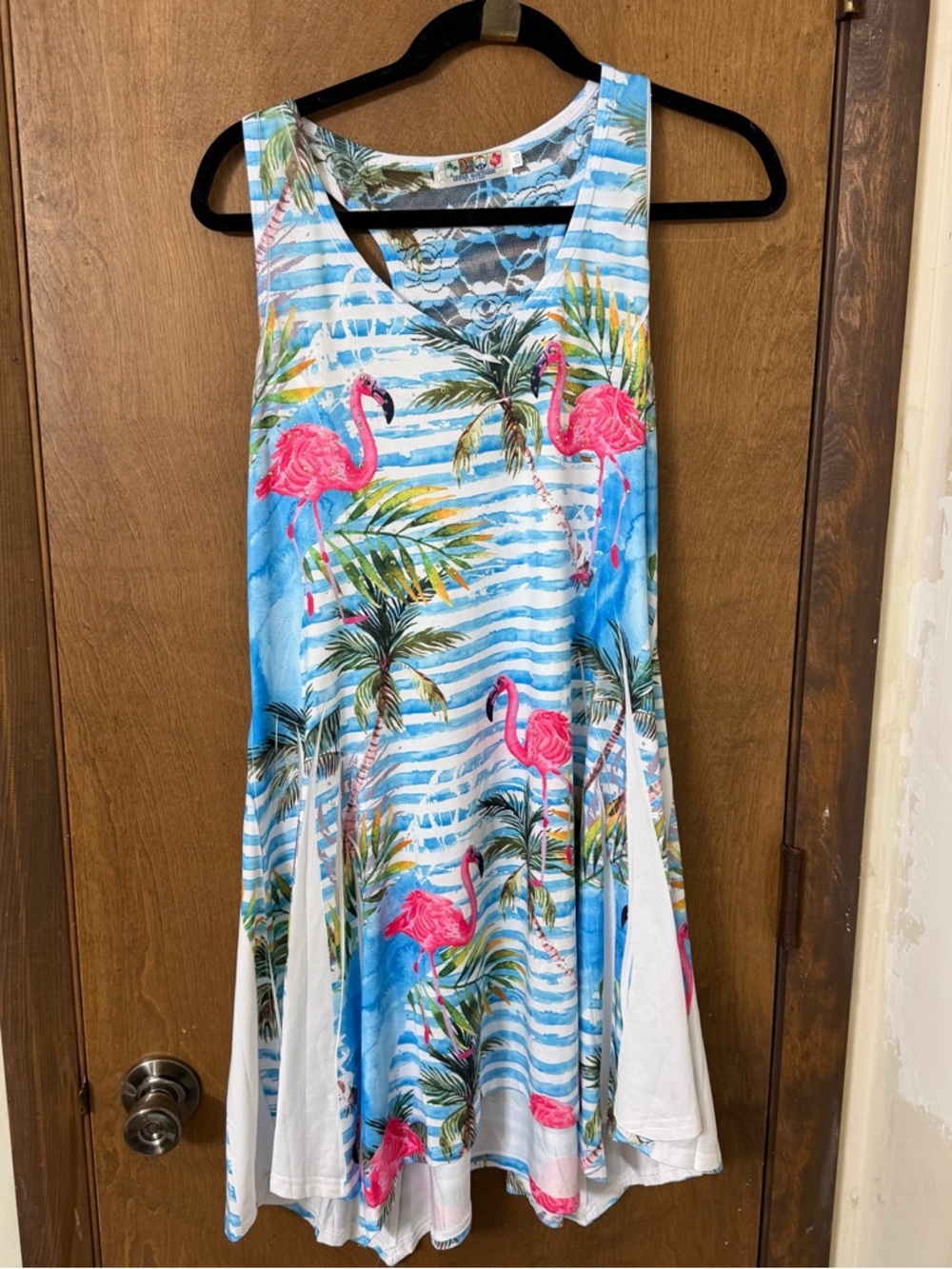India Boutique (one-size) Blue Striped Flamingo Midi Dress